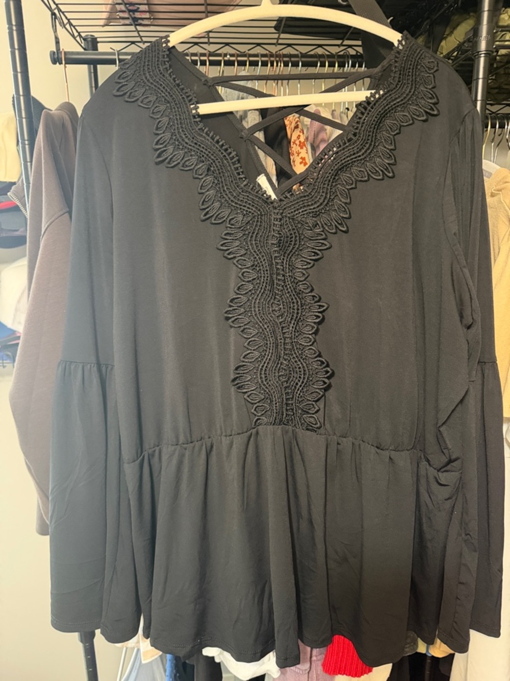 Maurices Black Lace-Trim Peasant Blouse